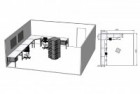 Kombinace pracovních stolů řady TP, do nichž jsou namontovány odkládací skříně. Otočný stojan umožňuje ukládání součástek a malých dílů.